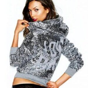 Victoria Secret PINK 2013‎ Fashion Show Silver Sequin Crop Hoodie Jacket Size S